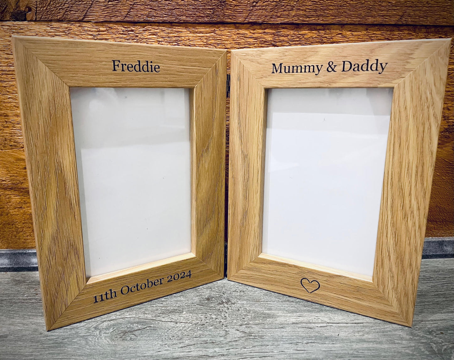 Personalised Wooden Double Free Standing Photo Frame