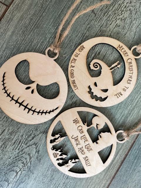 Set Of 3 NBC Inspired Wooden Tree Decorations